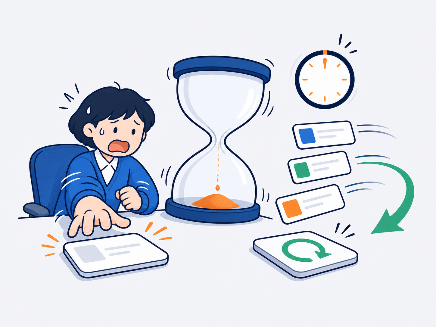 세션 시간이 끝나 입력 화면이 처음으로 되돌아가는 일러스트